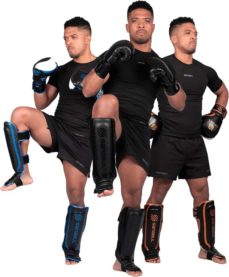 Sanabul Essential Schienbeinschoner mit Haken und Schnalle für Kickboxen Muay Thai MMA