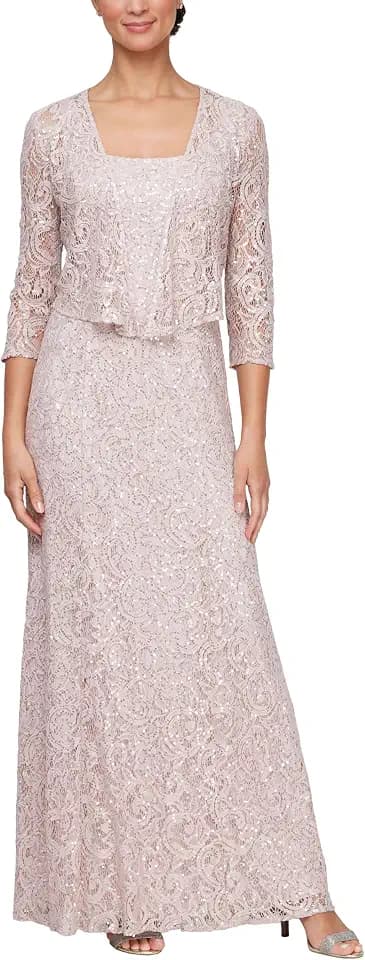 Alex Evenings Women's Long Lace Jacket Dress