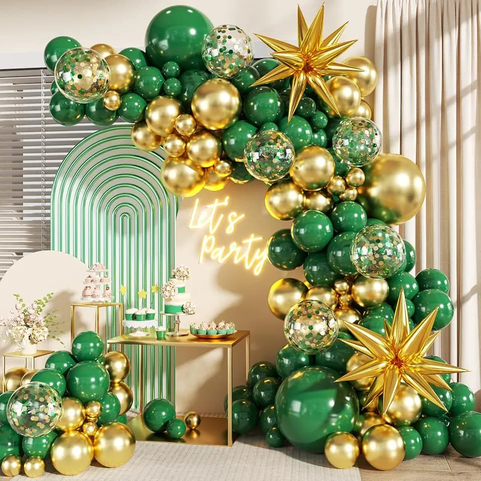 Green and Gold Balloon Arch Kit for Birthday Party Decorations