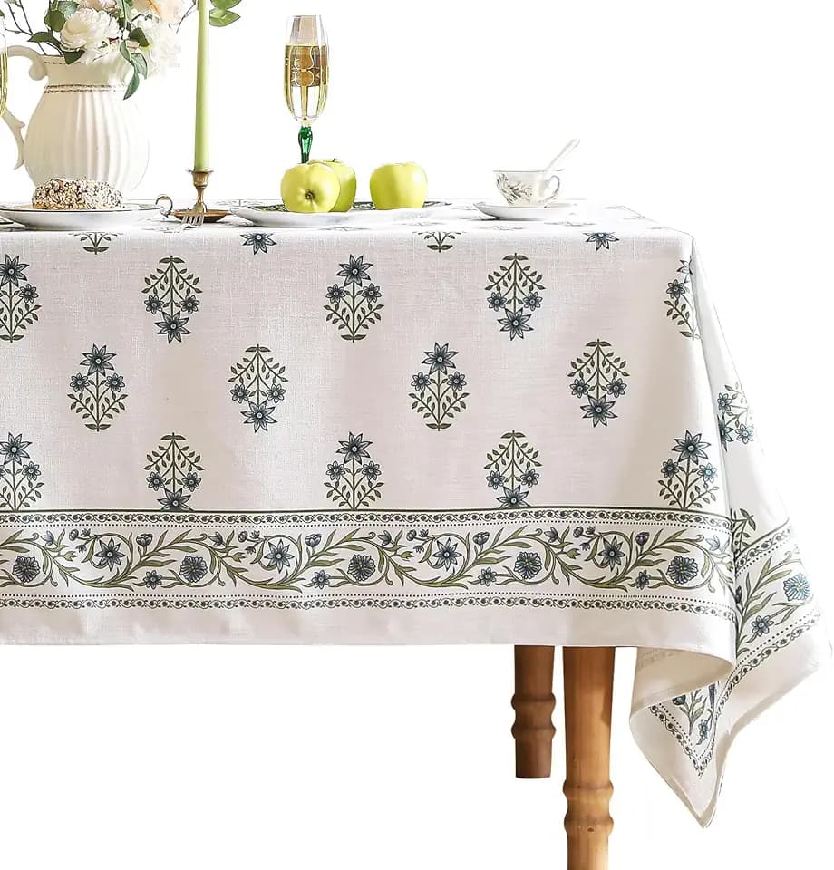 ISAENNE Designer French Linen Rectangular Tablecloth,71"x55"-Mosella F