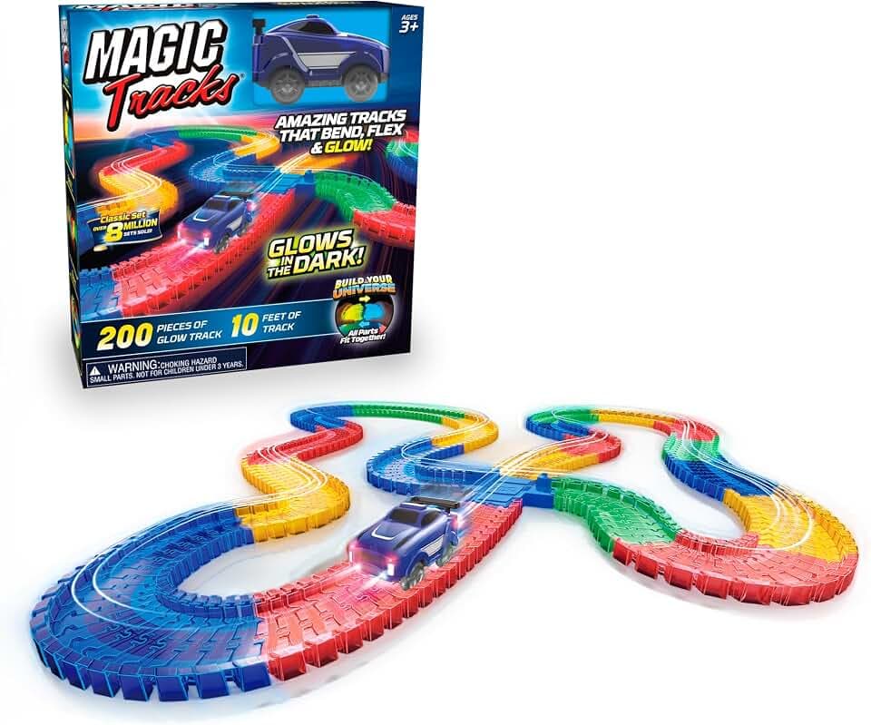 Magic Tracks Original Base Set, Bendable Flexible Race Track for Kids Ages 4-8 | Playset with Toy Car & Accessories | Easy Snap Together