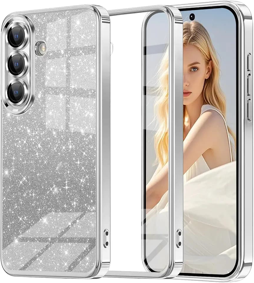Glitzer Handyhülle für Samsung Galaxy A15 Hülle, Ultra Dünn Glänzend Pailletten Stoßfest Galaxy A15 Hülle, Luxus Galvanik Frauen/Mädchen TPU Bumper Schutzhülle für A15 5G Hülle (Silber)