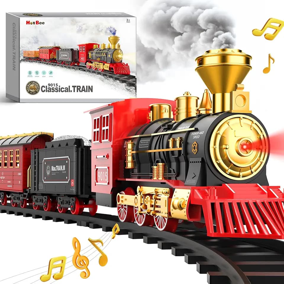 Hot Bee Train Set, Train Toys with Smoke, Lights, Sound and Train Tracks