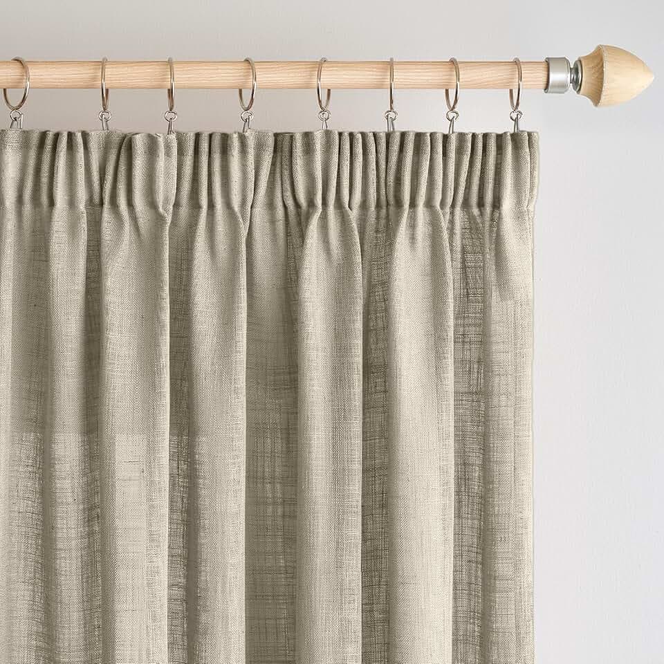 Woaboy Leinen Gardinen Kräuselband 2er Set 140x245cm Haferflocken