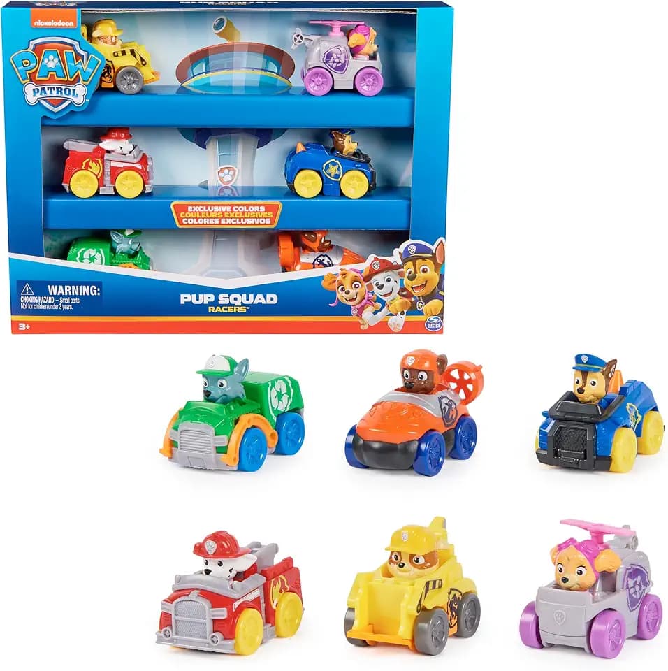 PAW PATROL Fahrzeug Set Pup Squad Racers, ab 3 Jahre | 6-teiliges Geschenkset | Mini-Flitzer im Hosentaschen-Format | 6 cm lang, 5 cm hoch