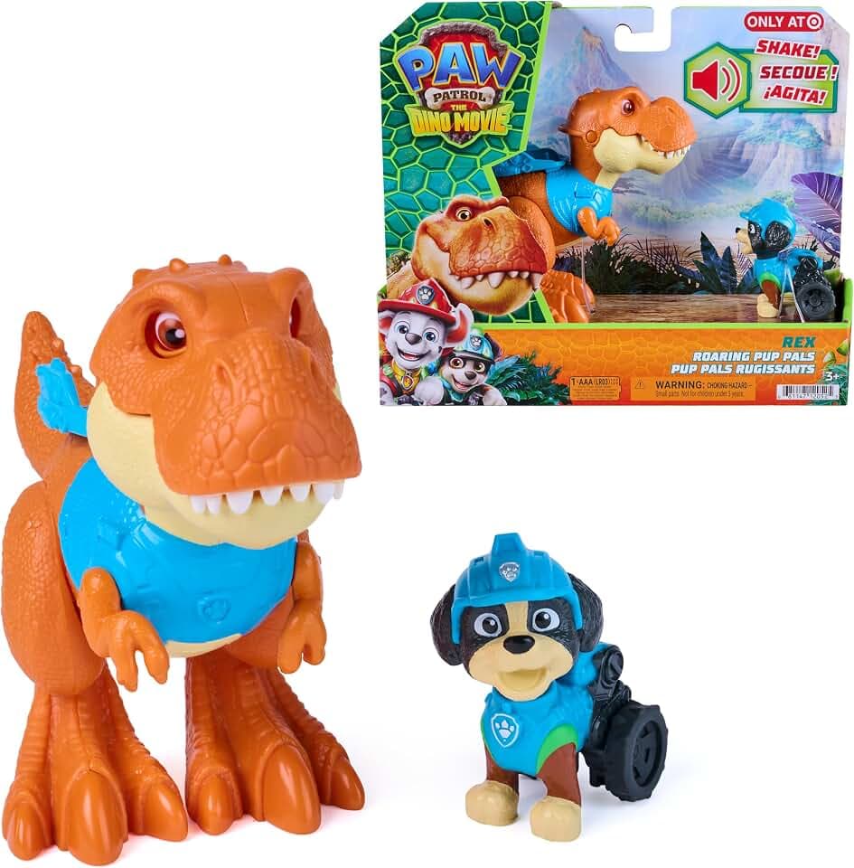 PAW PATROL: Der Dino Film, Roaring Pups, Rex-Figur & T-Rex-Dino Timmy, der durch Bewegung mit realistischen Brüllgeräuschen reagiert, multisensorisches Spielzeug für Kinder ab 3 Jahren