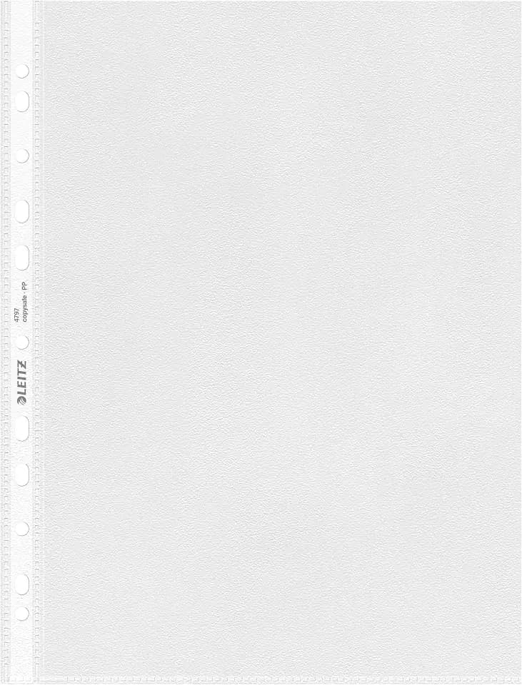 Leitz Standard Prospekthüllen-Set A4, 100 Stück durchsichtige gelochte Taschen, 30% Pre-Consumer-Recycling-Kunststoff, 100% recycelbar, oben und links öffnende Kunststofftaschen, 85 Micron, 47970000