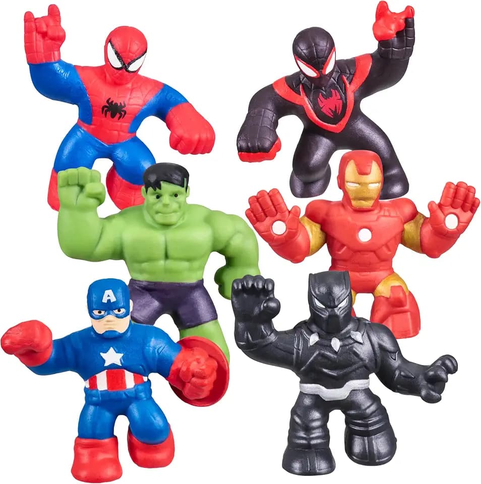 Heroes of Goo Jit Zu Marvel Mega Mini 6 Pack - Superhero Toys, Squishy, Stretchy, Gooey Mini Heroes - Ironman, Spider-Man, Captain America, Miles Morales, Hulk and Black Panther