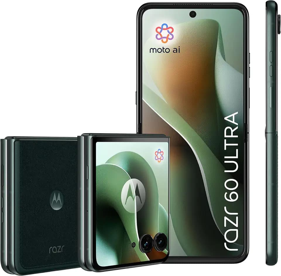 Motorola razr 60 Ultra Flip-Phone (6,96"-pOLED-Display/Robustes 4,0"-Außendisplay Dank Gorilla Glass Ceramic, widerstandsfähig, wassergeschützt, 50-MP-Kamera mit Moto-AI, 16/512 GB) Pantone Scarab