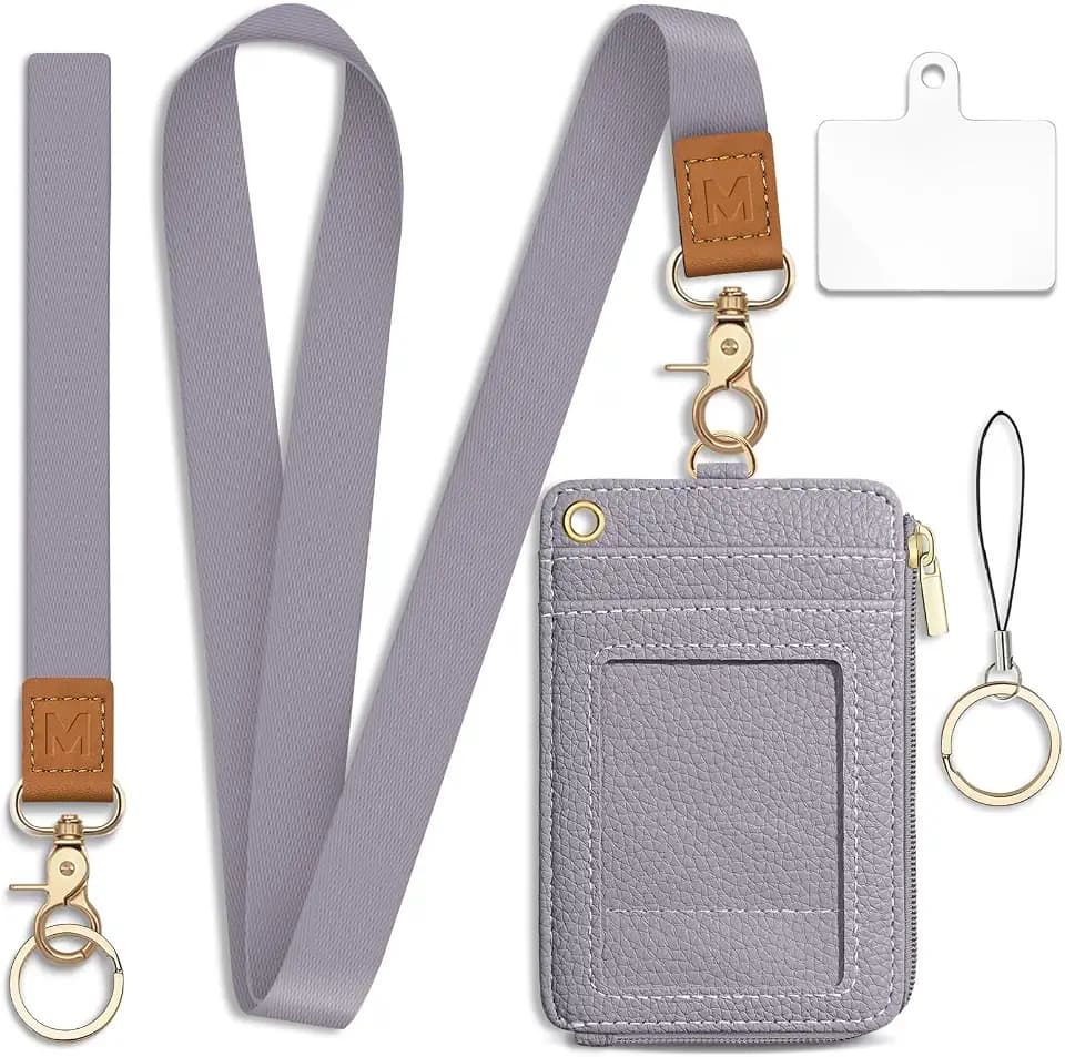 Lanyard Wallet with Id Badge Holder Keychain for Card Women Purp