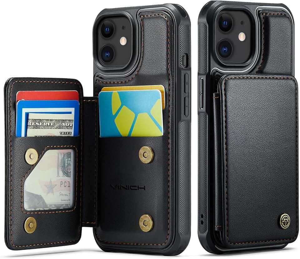 Vinich for iPhone 11 Wallet Case with Card Holder, Black