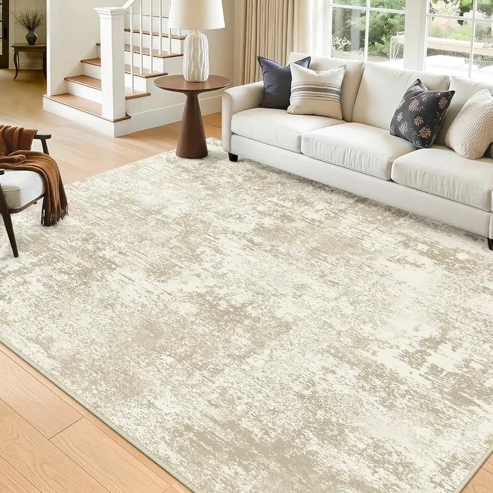 RELEANY Washable 5'x7' Abstract Area Rug for Living Room Cream Beige