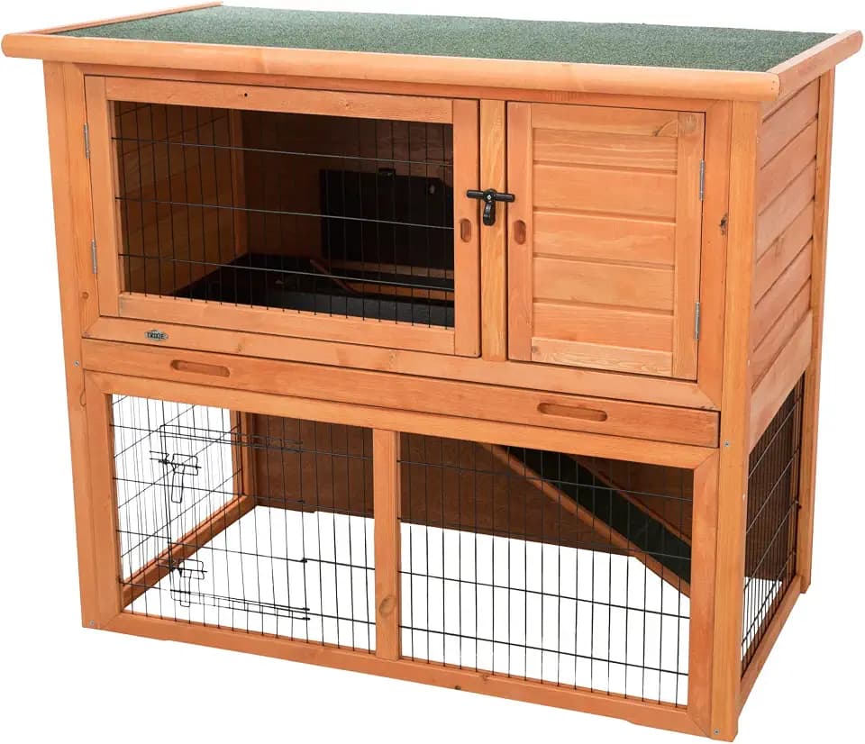 Trixie 62302 natura Kleintierstall mit Freilaufgehege, 116 × 97 × 63 cm, braun