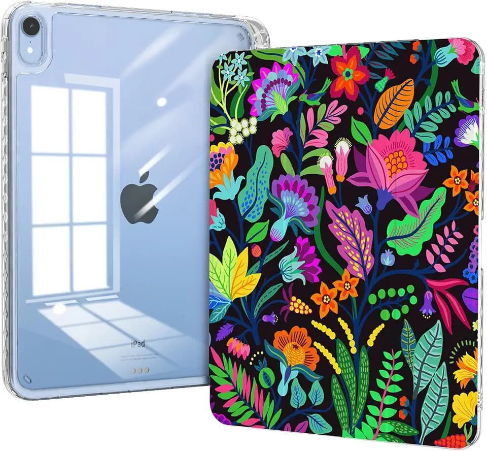 for iPad 10th Generation Case (A14 2022), iPad 11th Generation Case 11 Inch (A16 Chip 2025) with Pencil Holder, Trifold Stand, Shockproof Clear Back Cover, Auto Wake/Sleep, Colorful Flower