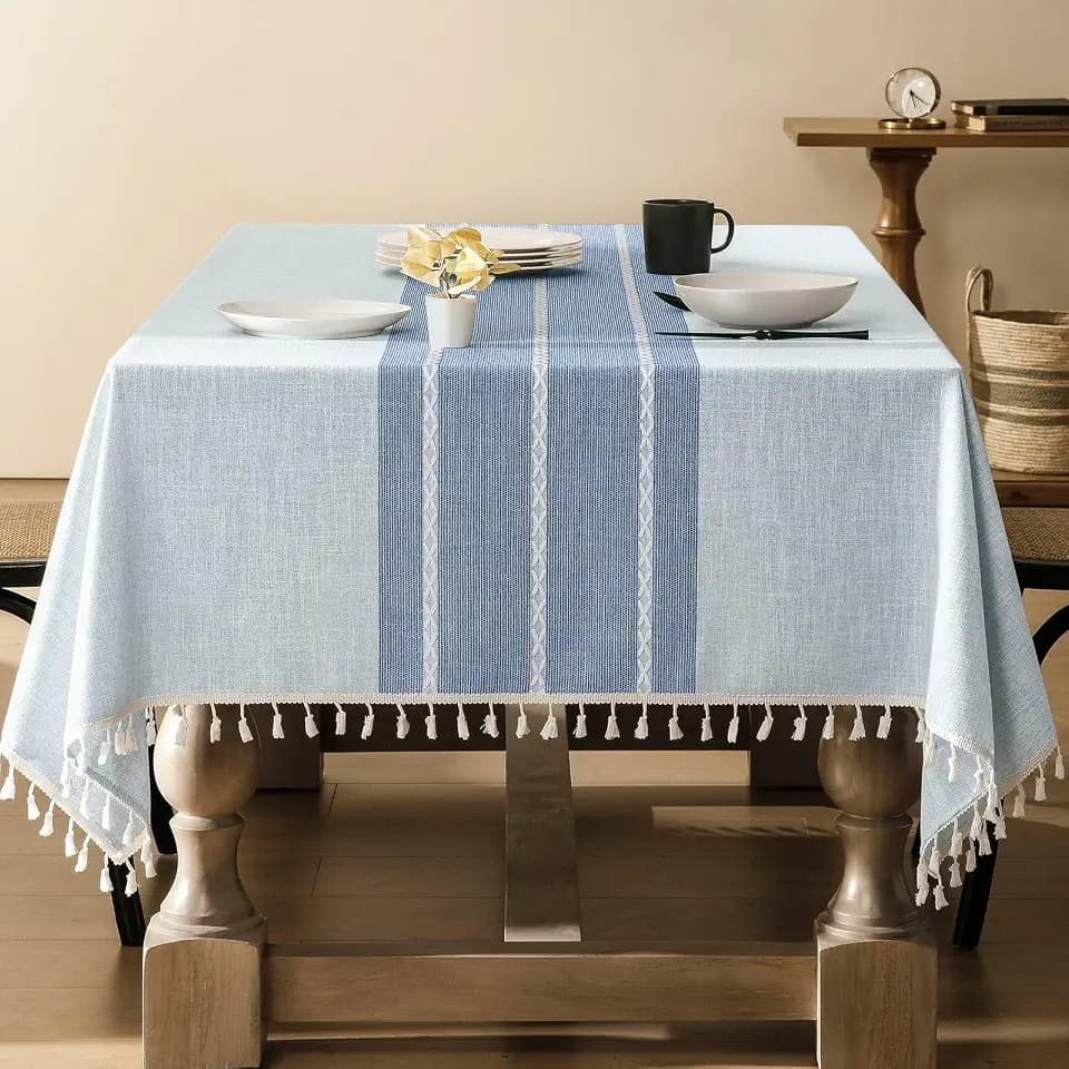 ZeeMart Contrast Linen Rectangle Table Cloth 60x120 Inch Blue