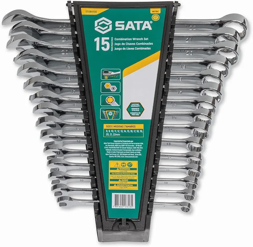 SATA 15 Piece 12 Point Combination Wrench Set| Metric Sizes 8mm - 22mm| Off Corner Loading | ST08410G