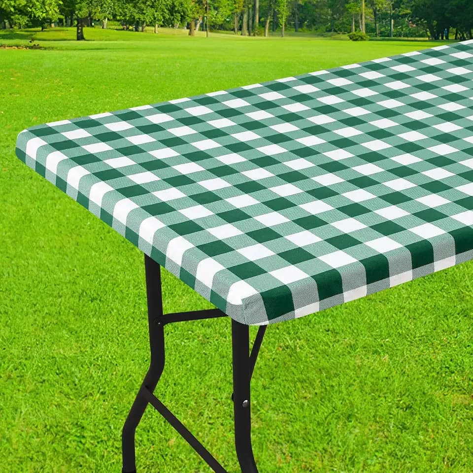 Smiry 5 Foot Picnic Table Cloth, Flannel Backed Fitted Vinyl tablecloths