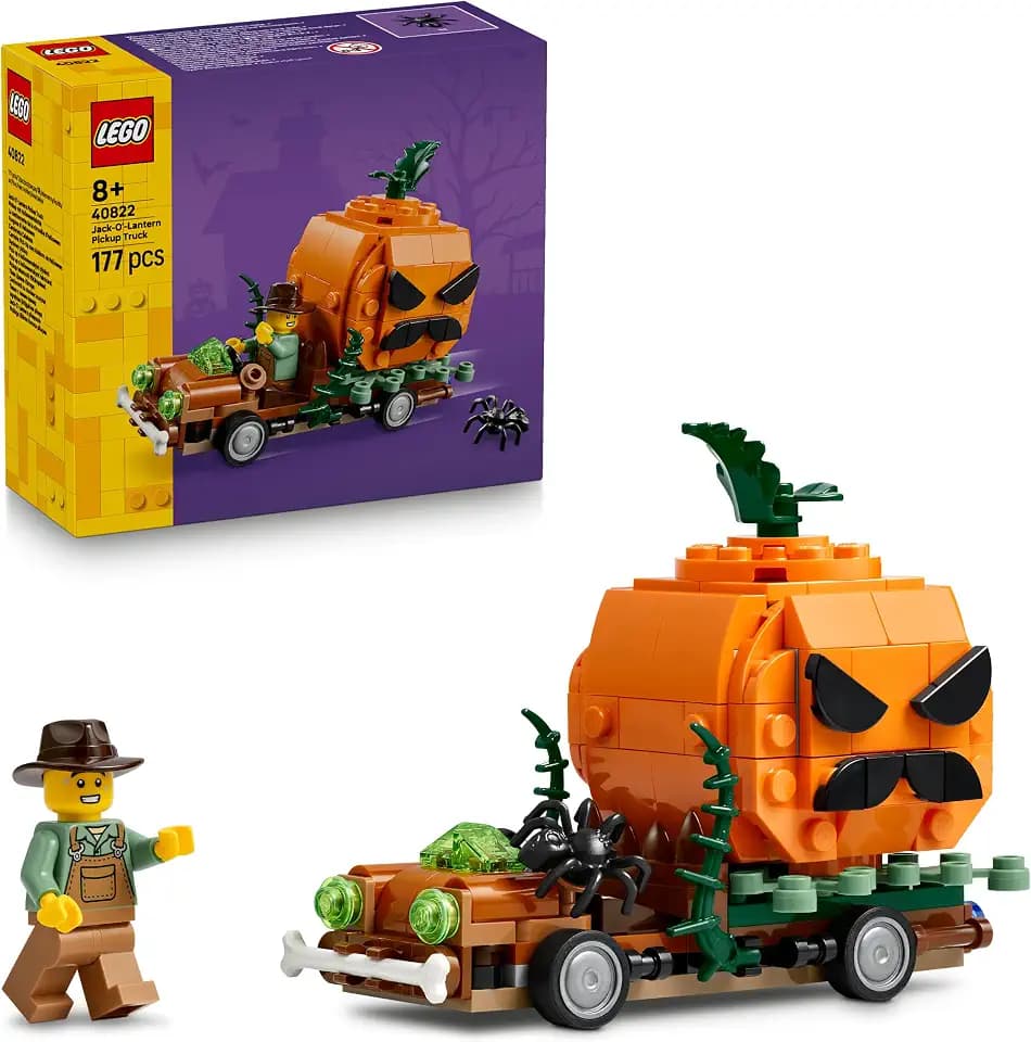 LEGO Pickup mit Halloweenkürbis Spielzeugfahrzeug - Halloween Spielzeug zum Basteln mit Kürbis & Einer Farmer Minifigur - Kinderzimmer Deko - Geschenk für Jungen & Mädchen ab 8 Jahre - 40822