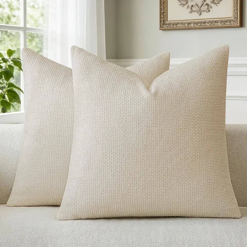 a moment Kissenbezug 60x60 Beige Chenille 2er Set Dekokissen Kissenbezüge