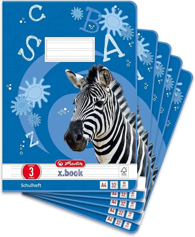 Herlitz Schulheft x.book A4, Lineatur 3, 3. Klasse, 32 Blatt, 5 Stück