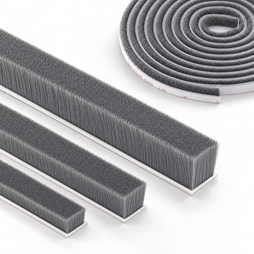 fowong Bürstendichtung Selbstklebend, 6m(L), Extra dicht & dick | Dichtungsbürste Mit Nut für Türen Fenster, Kleiderschränke, Zugluft, Staubschutz, Geräuschdämmung, B:9mm x H:15mm, Grau