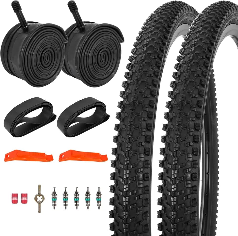 JIAYAN 24/26 x 1,95 Zoll Klappbare Ersatz-Fahrradreifen mit Reifenhebern und Reifeneinlagen, 61 cm/66 cm Mountainbike-Reifen und Schlauch für MTB Off-Road Fahrrad