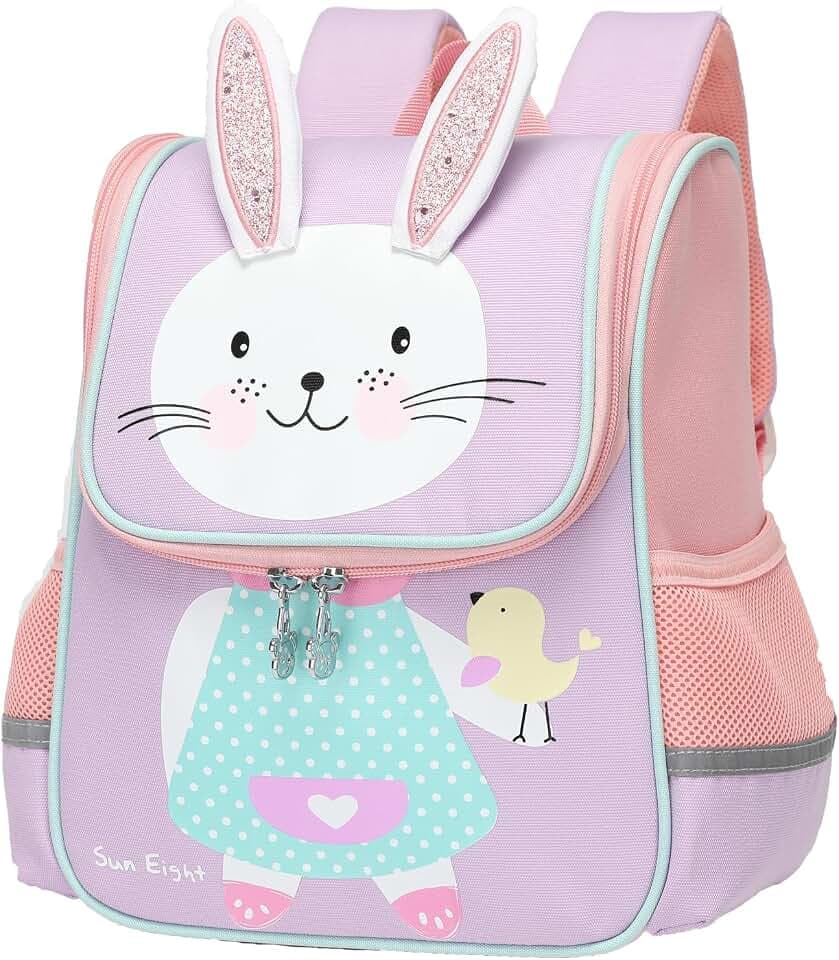 SUN EIGHT Toddler Backpack for Girls 2-4, Cute Preschool Bookbag, Rabbit