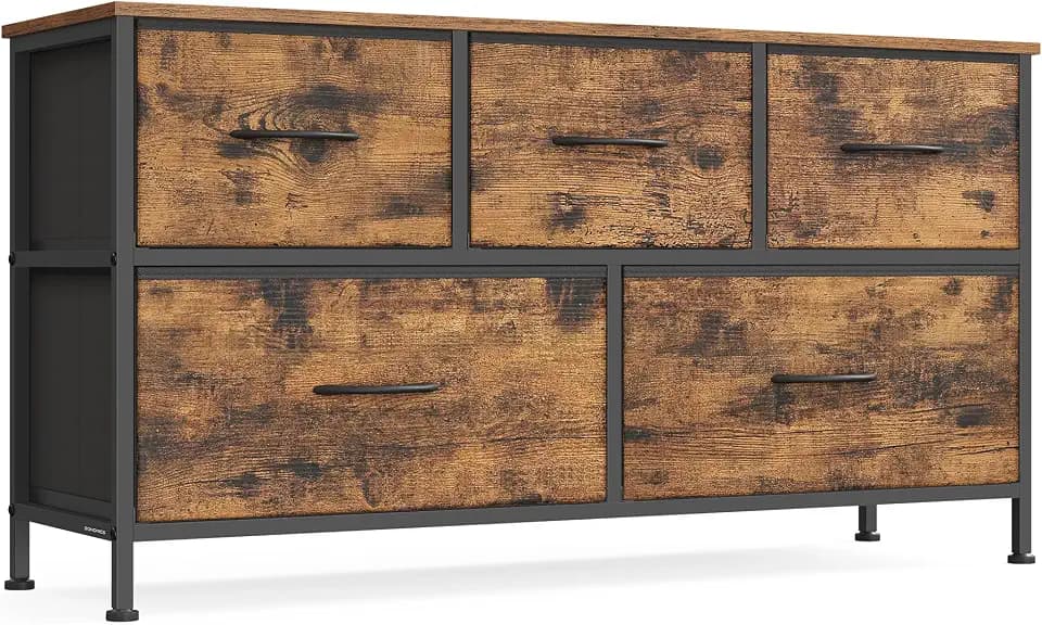 SONGMICS Dresser for Bedroom, Wide Dresser with 5 Fabric Drawers
