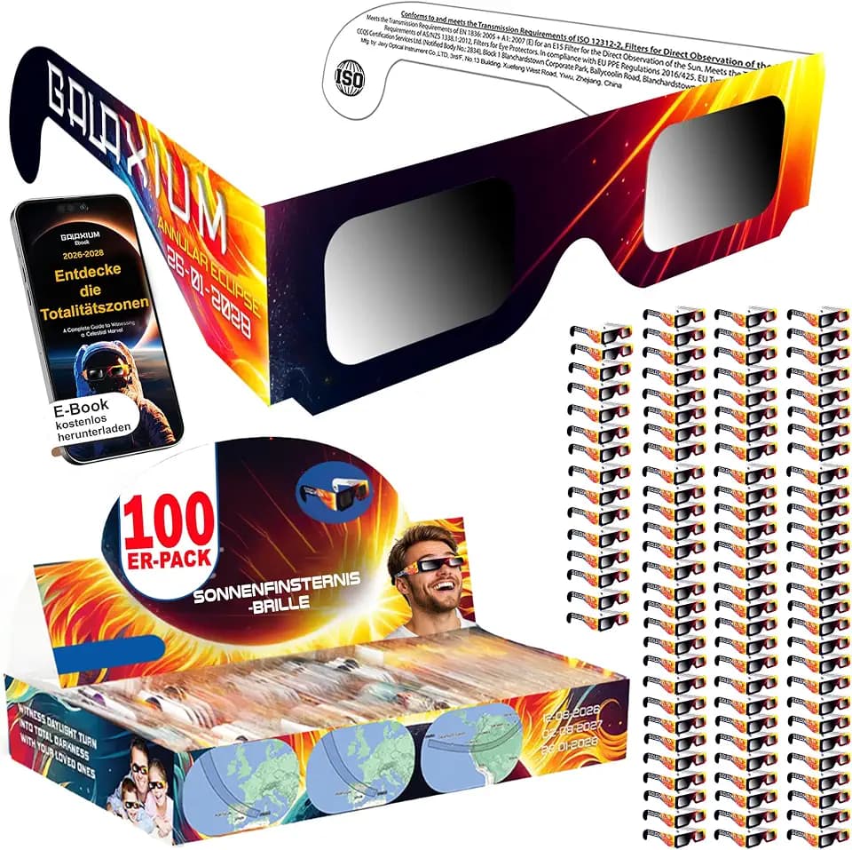 Galaxium 6/12/25/50/100er Pack Sonnenfinsternis Brille ISO 12312-2