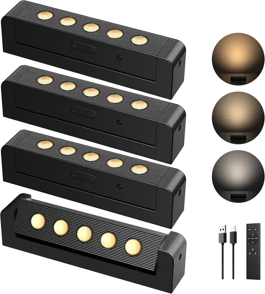 PopoIron Indoor Spotlights with Daily Auto Timer, 5500mAh Rechargeable Picture Lights, Wireless Accent Lighting Dimmable & 3CCT, Remote Control LED Uplighting for Plants, Wall Display & Artwork