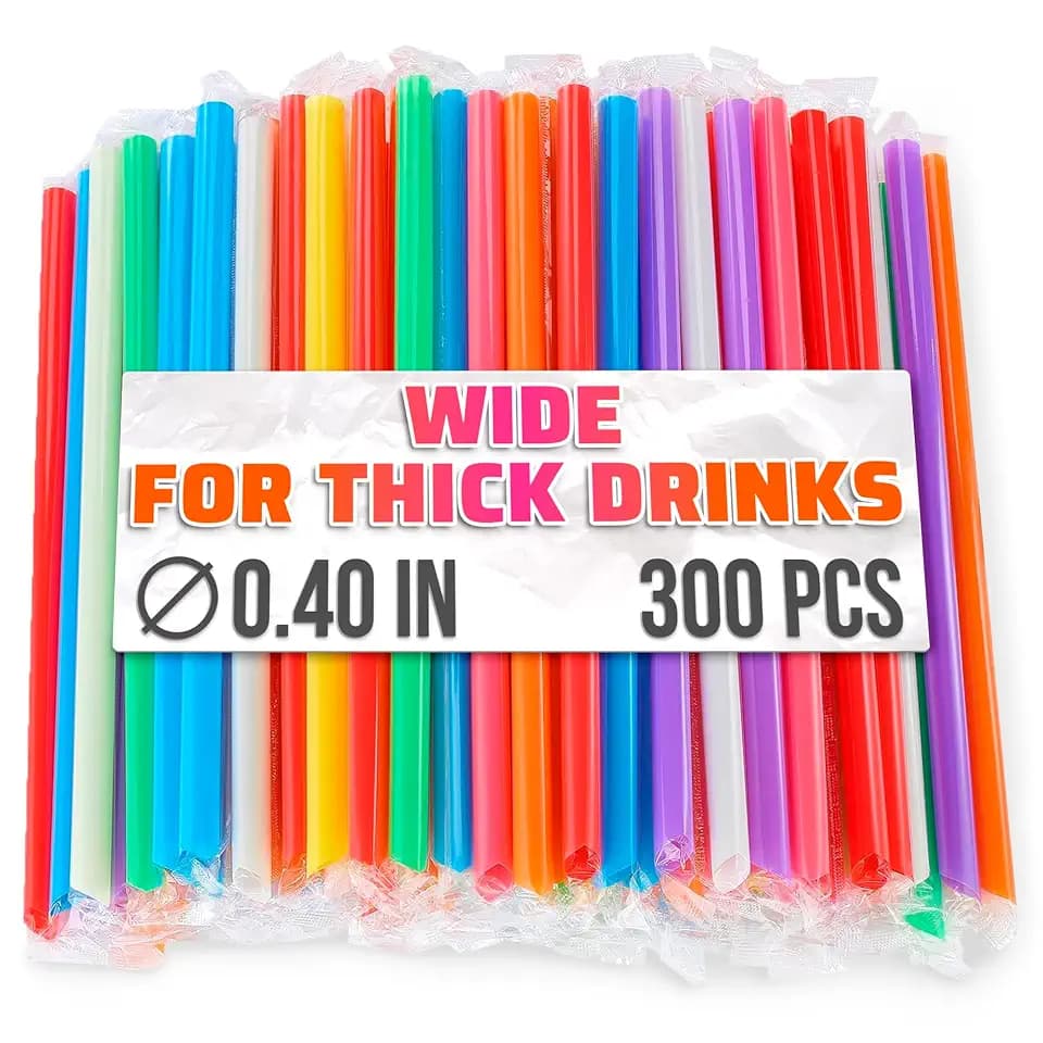 300Pcs Individually Wrapped Boba Straws, 0.40" Diameter (Colorful)