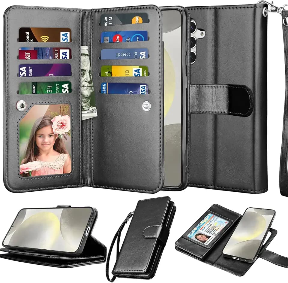 Njjex Galaxy S24 Plus Case, for Samsung Galaxy S24 Plus Wallet Case, [9 Card Slots] PU Leather Card Holder Folio Flip [Detachable] Kickstand Magnetic Phone Cover & Lanyard for Samsung S24+ [Black]