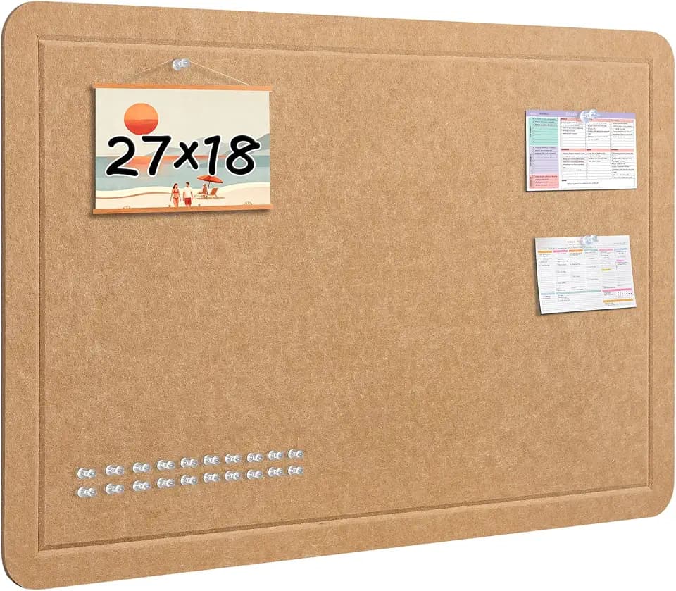 MAXECHO Felt Bulletin Board, 27" x 18" Cork Board Alternative with 12 Adhesive Tabs and 20 Pushpins, Foldable Pin Board for Wall, Decorative Photo Vision Board for Office, Classroom, Camel