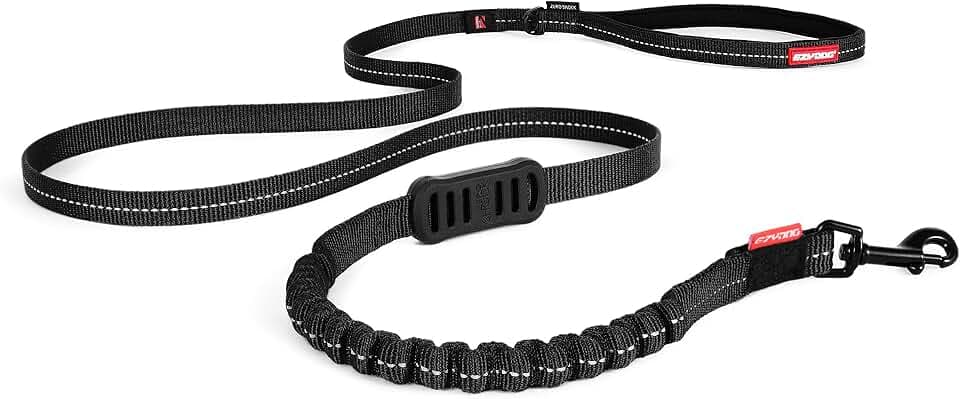 EzyDog Hundeleine für Kleine Hunde - Elastische Leine mit Bungee Ruckdämpfer - 'Zero Shock' Leine für Hunde - Hunde Leine Stabil, Reflektierend (128cm, Schwarz)