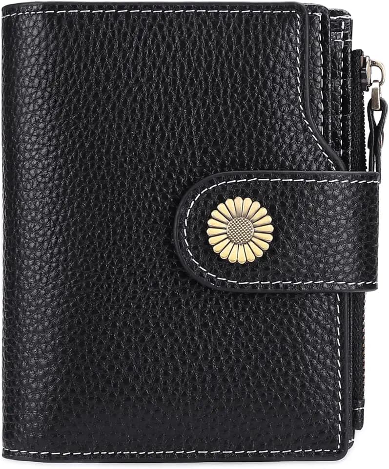 SENDEFN Portemonnaie Damen Echtleder, Bifold Compact RFID-Blockierung Geldbeutel Damen, Geldbörse Damen mit 16 Kartenfächern und 1 Reißverschlussfach