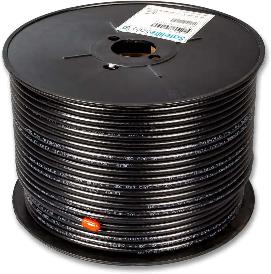 SatelliteSale RG-6 Trishield NEC 820 CATV HFC Coaxial Cable PVC Black 500 feet
