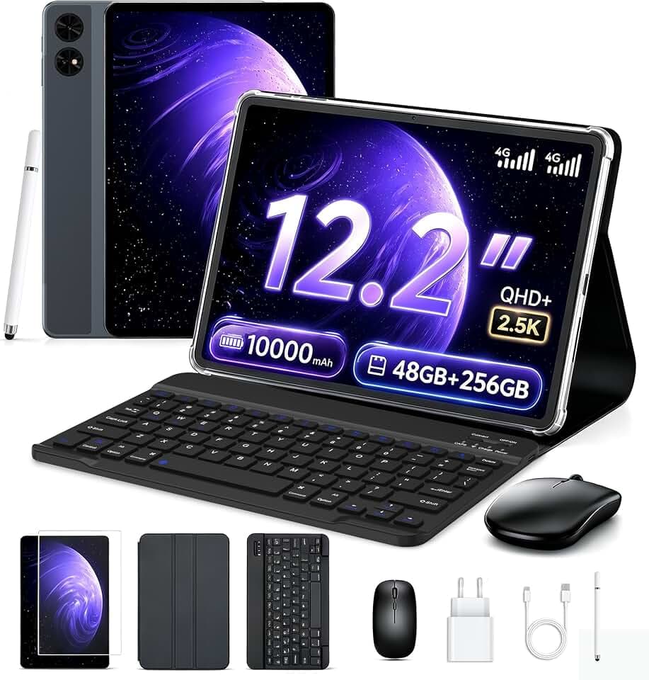 TABWEE 12 Zoll Tablet mit Tastatur, 48 GB RAM+256 GB ROM, 10000 mAh