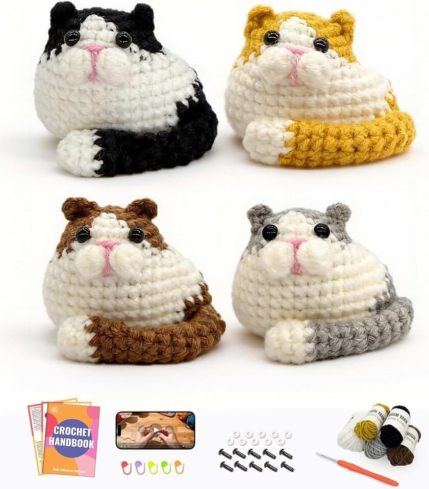 PAITIN Crochet Kit for Beginners Adults, Complete DIY Craft Yarn Kit with Step-by-Step Video Tutorials, Easy Handmade Art Projects Home Decor (Cat)