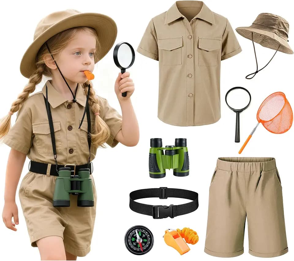 Kids Explorer Adventurer Costume Boys Girls Outdoor Kit Safari Camping Jungle Seeker Trailblazer Cosplay