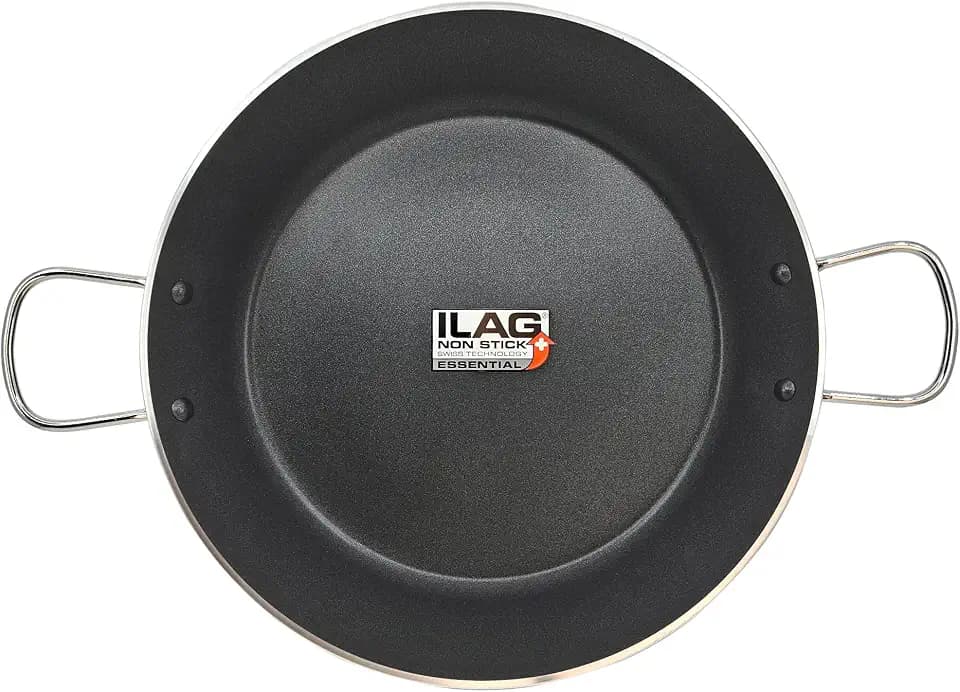briebe Zafran Paella-Pfanne, Induktion, 46 cm, für 11-12 Portionen Paella, ökologische Antihaftbeschichtung, ohne PFOA, 3 mm dick, gepresstes Aluminium, geeignet für alle Herdarten, Glaskeramik, Gas