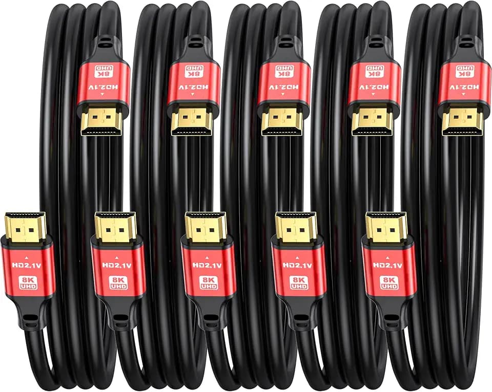 3FT HDMI 2.1 Cable 5 Pack 8K60Hz 4K120Hz, 48Gbps Ultra High Speed HDMI Cable with Gold Plated Connectors, Red Aluminum Housing, for PS5, Xbox Series X, 4K TV, Gaming Monitor, Soundbar, Gaming PC.