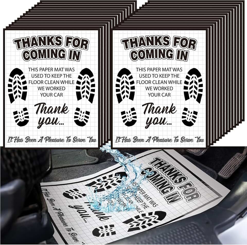 Drydiet 500 Pcs Waterproof Car Floor Mats Covers PE Plastic Protector Automotive Floor Mats Disposable Auto Vehicles Pads Car Vehicle Mat Bulk Printed with Footprint Words (15.75 x 20 Inch)