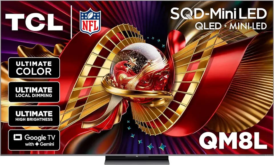 TCL 65 Inch Class QM8L Series | SQD-Mini-LED QLED Smart TV | 65QM8L, 2026 Model | 144Hz | Ultimate Color Brightness & Contrast | Google AI Bang & Olufsen | Voice Control Gaming Streaming Television