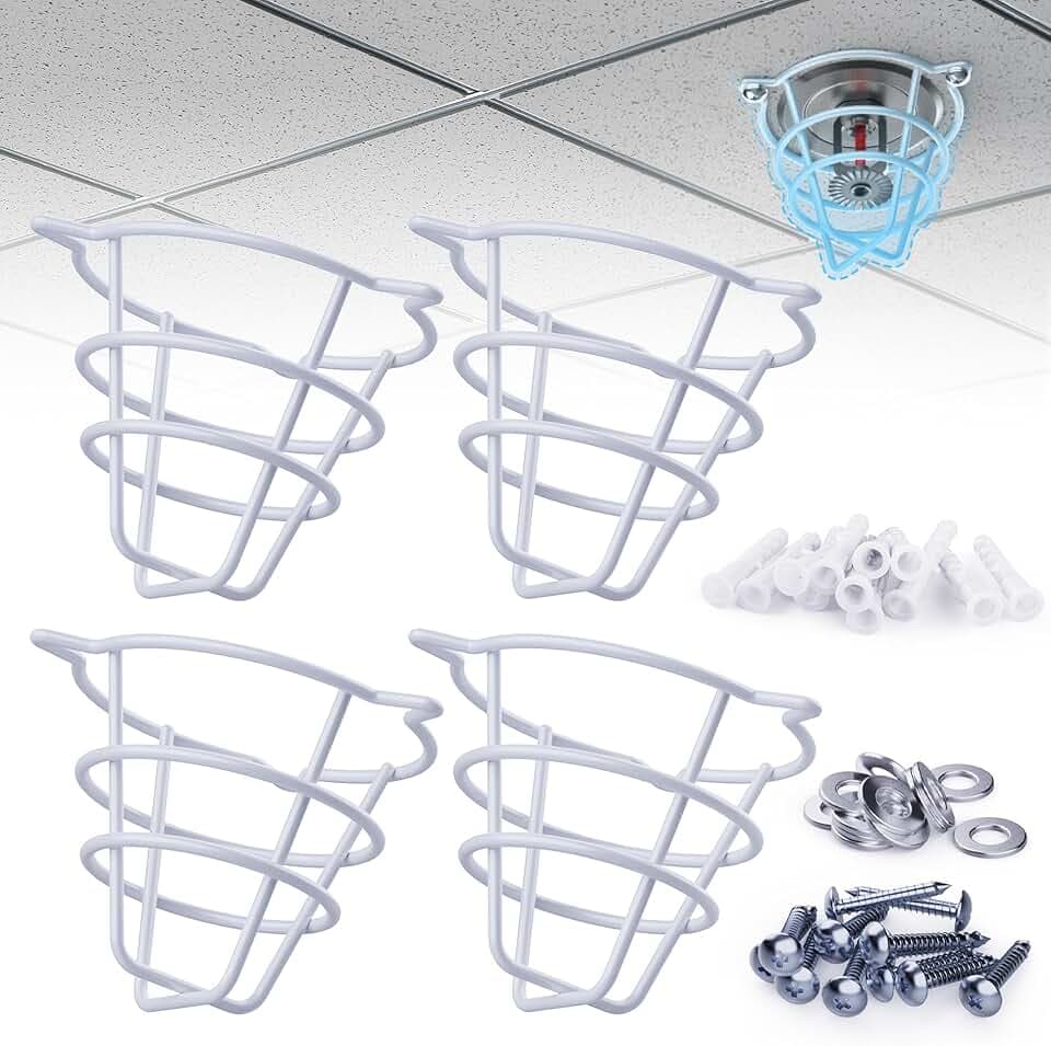 Fire Sprinkler Head Cover Guard,White Fire Sprinkler Cage Suit 1/2"&3/4" Sprinkler,Fire Sprinkler Protection for Semi-Recessed Fire Sprinkler,Sprinkler Cover Side Wall/Pendent/Upright Sprinkler(4 PCS)