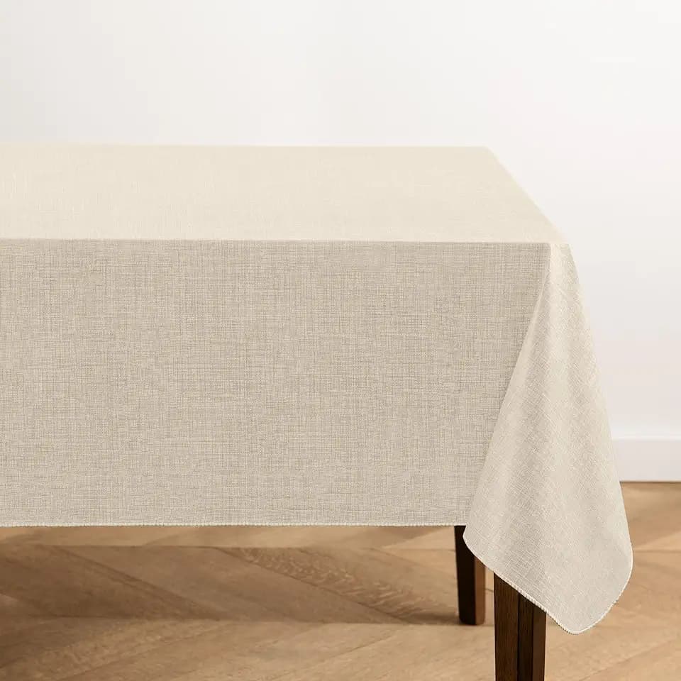 Monterey Linen Texture Vinyl Indoor/Outdoor Tablecloth, Ivory - 52" W x 52" L Square