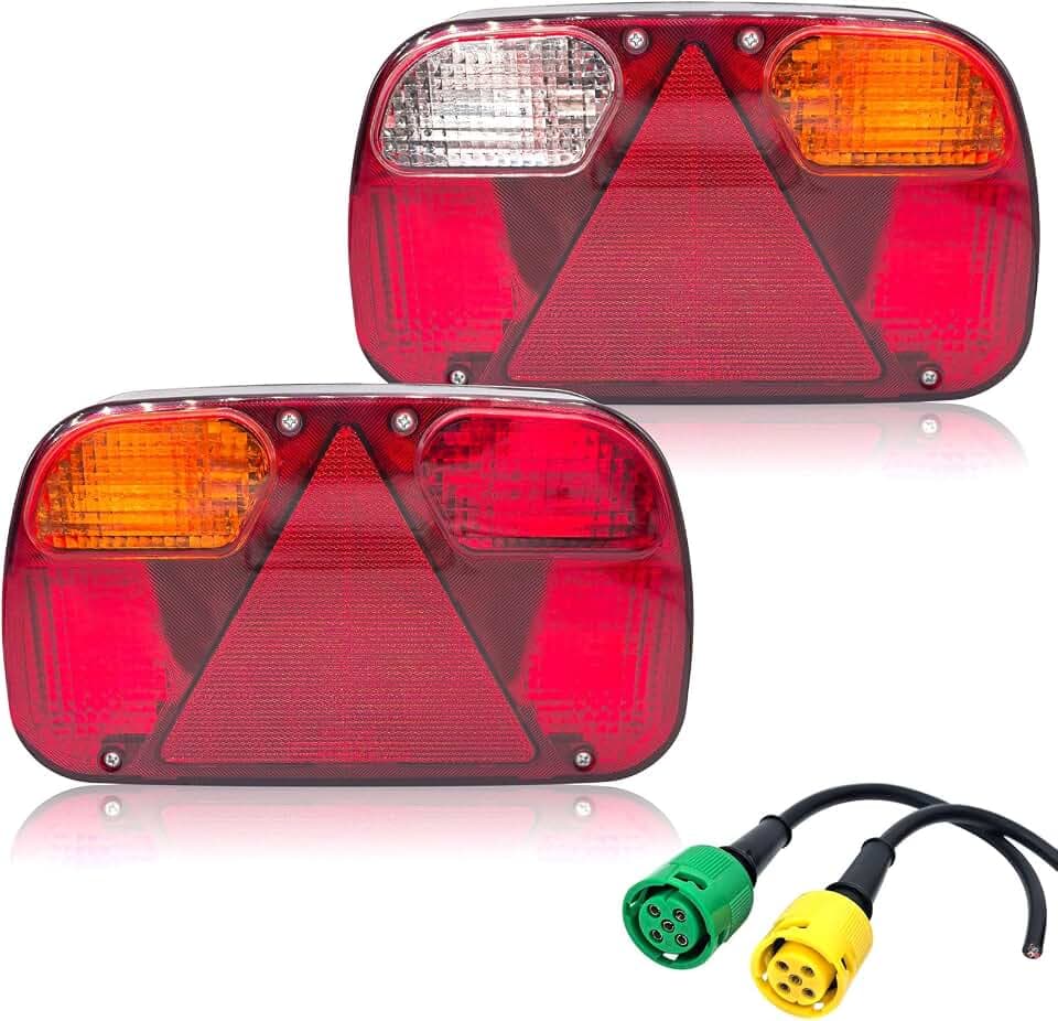 Halogen 12V Anhänger Rückleuchten Set mit 5-poliger Bajonett Kabel, LKW Rücklicht Komplettsets Kompaktes - 7 Funktionen, ECE E-Prüfzeichen