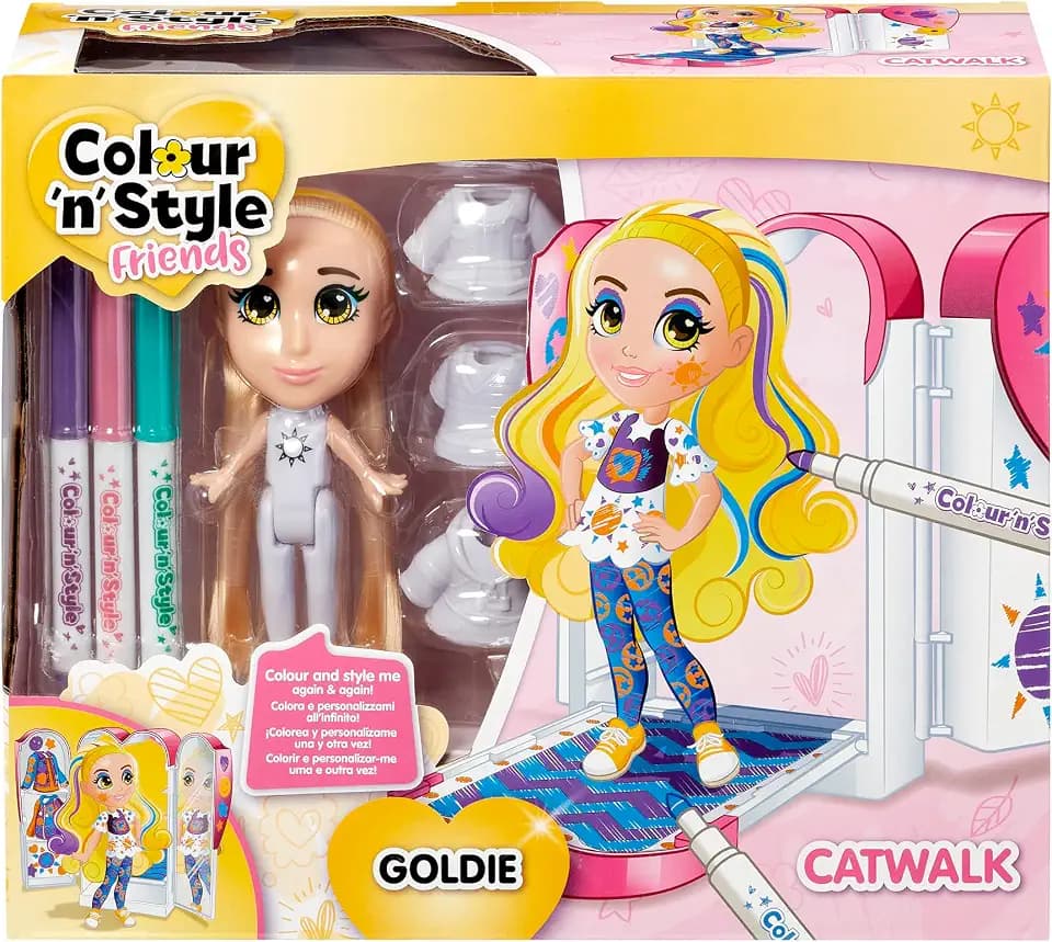 Goliath Colour N Style Laufsteg Färben und personalisieren Sie Goldie und Ihren Kleiderschrank-Terrasse wieder und wieder, inklusive Aufklebern Arts and Crafts, Bastelset, waschbare Lesezeichen,
