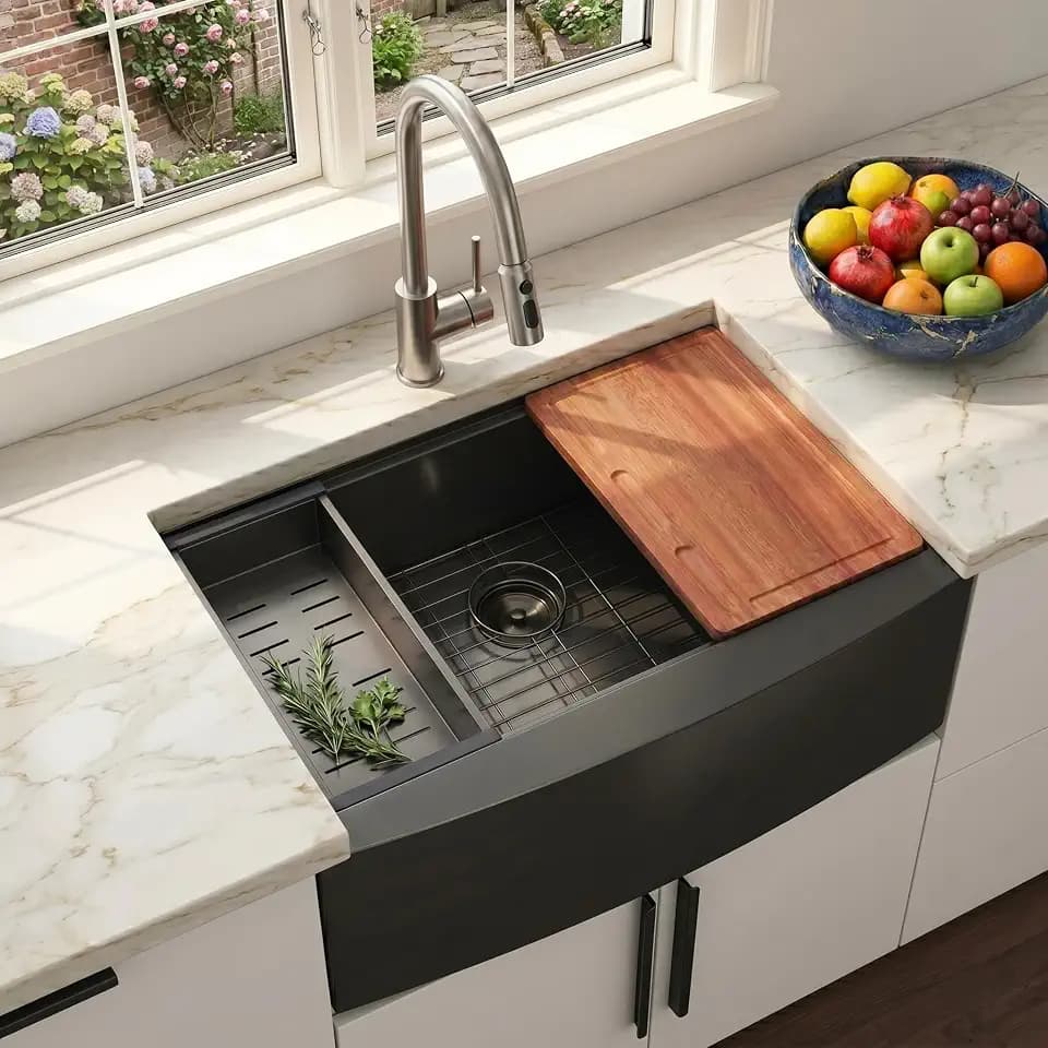 Comllen Black Farmhouse Sink 33 Inch,33x22 Apron Front Black Farm Sinks 16 Gauge Stainless Steel,Undermount Workstation Deep Single Bowl Luxury Rustic Farmhouse Kitchen Sinks with All Accessories