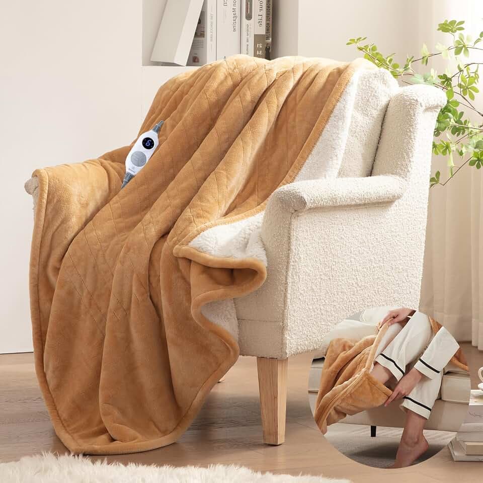 Westinghouse Electric Throw Blanket with Foot Pocket for Adults 50x62 Brown