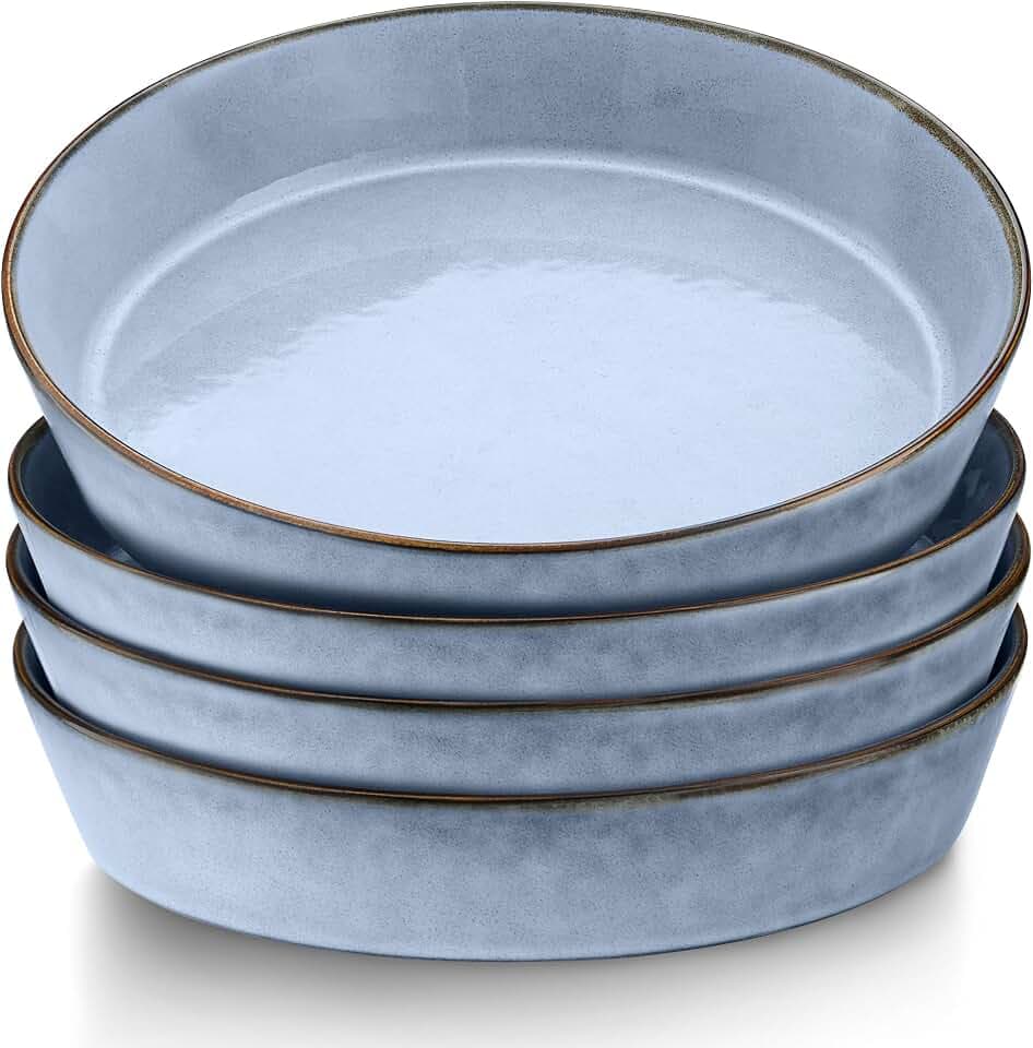 LIANYU Stoneware Pasta Bowls, 34oz Large Salad Plate Bowls Set of 4
